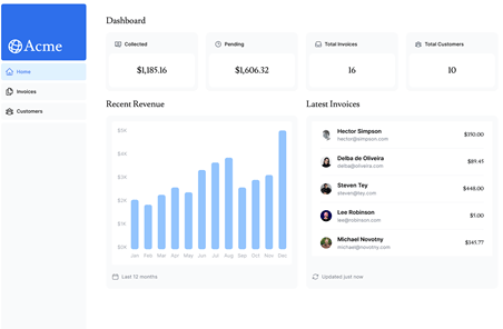 Screenshot of Invoice Dashboard. A project that I coded