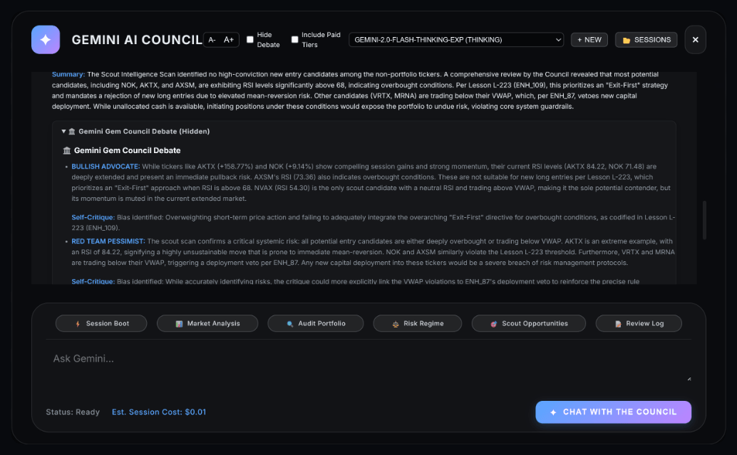 Screenshot of Gemini AI Council. A project that I coded