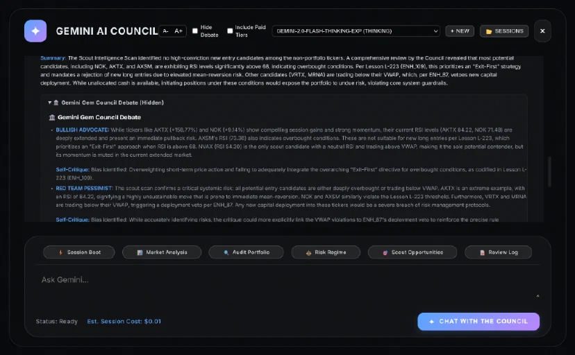 Screenshot of Gemini AI Council. A project that I coded